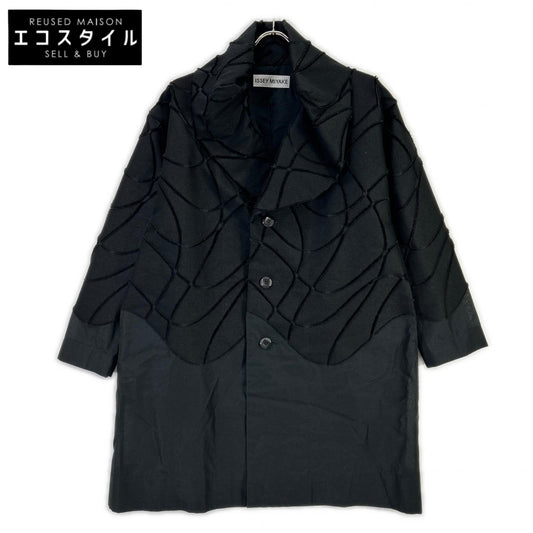 ISSEY MIYAKE イッセイミヤケ 17AW IM74FD503 ブラック ウール 切替 ショールカラーコート コート