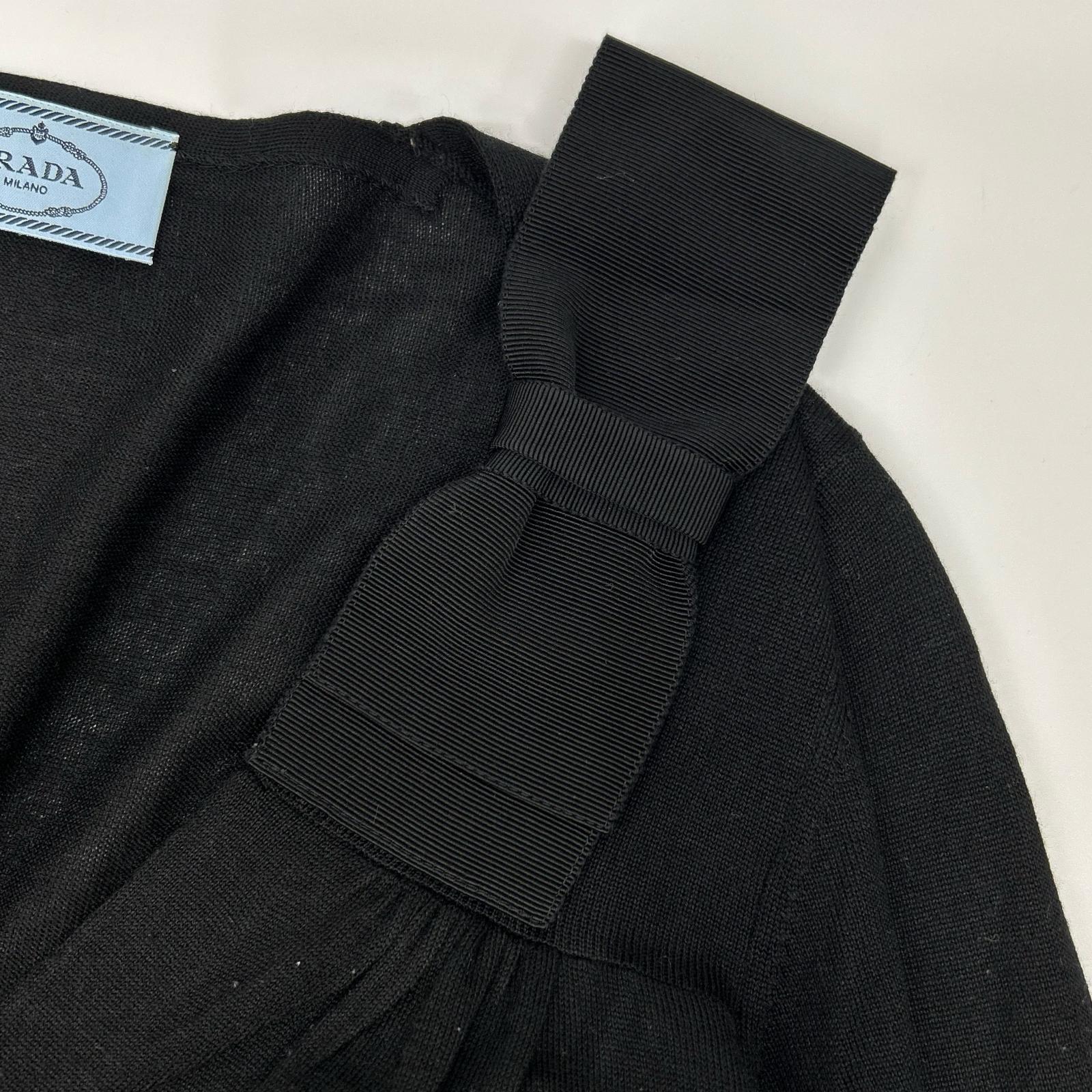 PRADA プラダ P25D83 ブラック ウールシルクニット リボン ロングスリーブカーディガン トップス