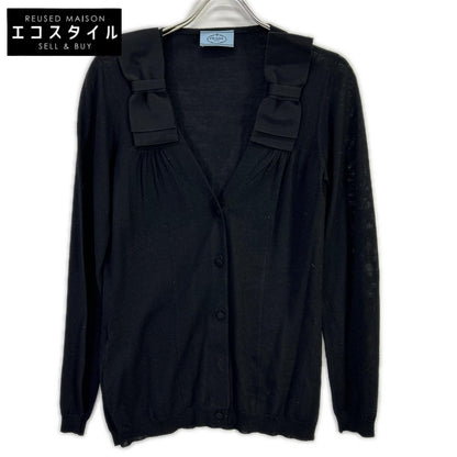 PRADA プラダ P25D83 ブラック ウールシルクニット リボン ロングスリーブカーディガン トップス
