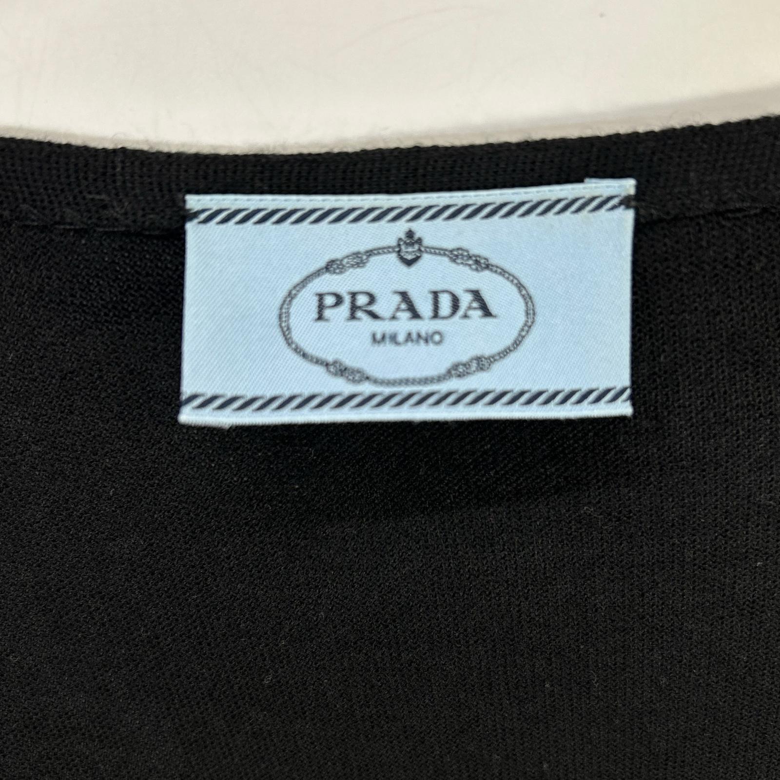 PRADA プラダ P25D83 ブラック ウールシルクニット リボン ロングスリーブカーディガン トップス