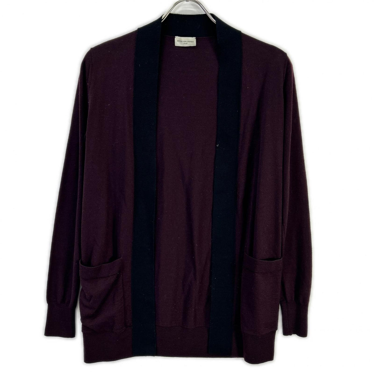 DRIES VAN NOTEN ドリスヴァンノッテン Burgundy × black two-tone wool long-sleeve knit cardigan Tops