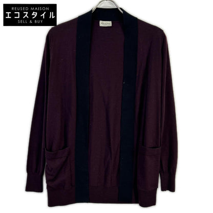 DRIES VAN NOTEN ドリスヴァンノッテン ボルドー×ブラック バイカラー ウール ロングスリーブニットカーディガン トップス
