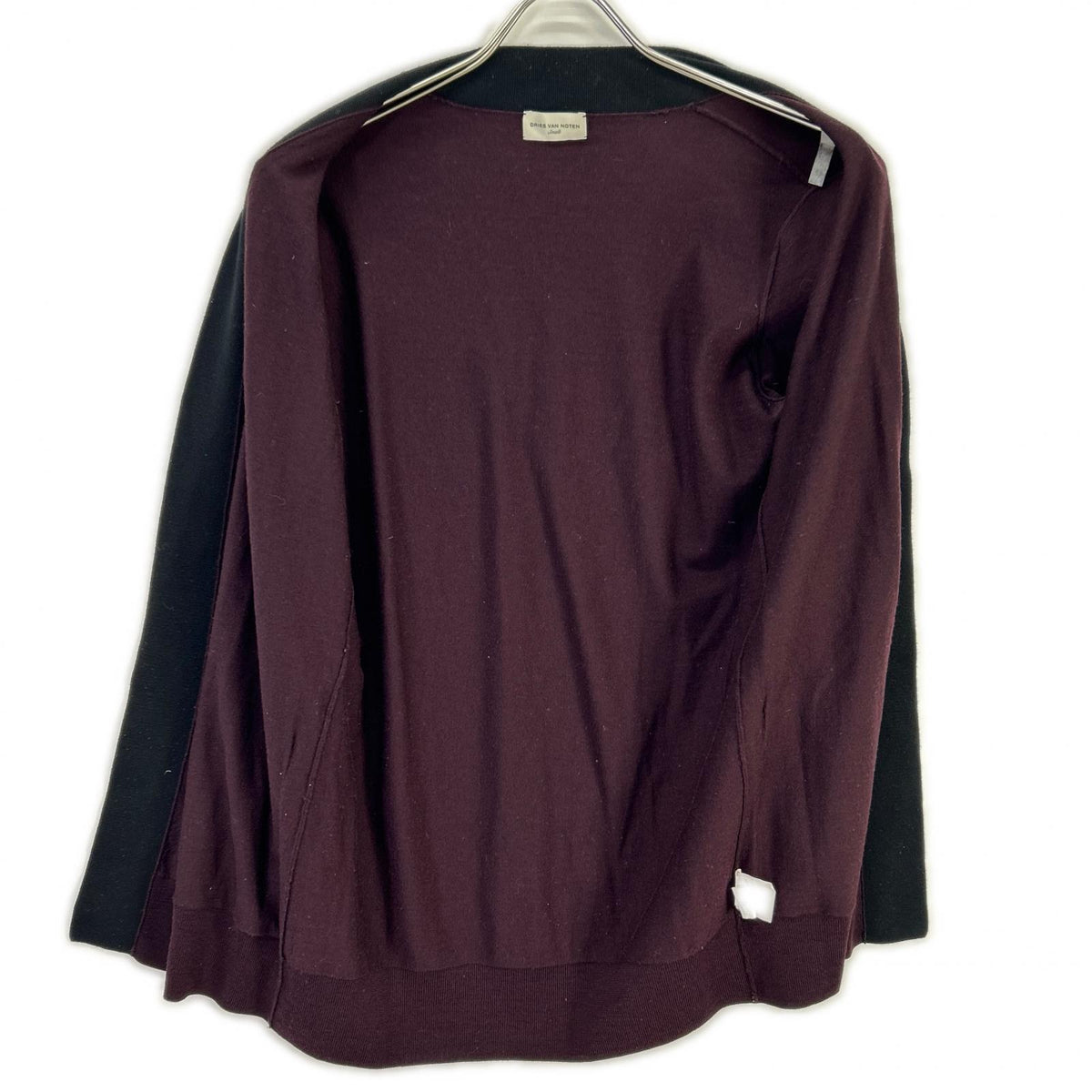 DRIES VAN NOTEN ドリスヴァンノッテン Burgundy × black two-tone wool long-sleeve knit cardigan Tops