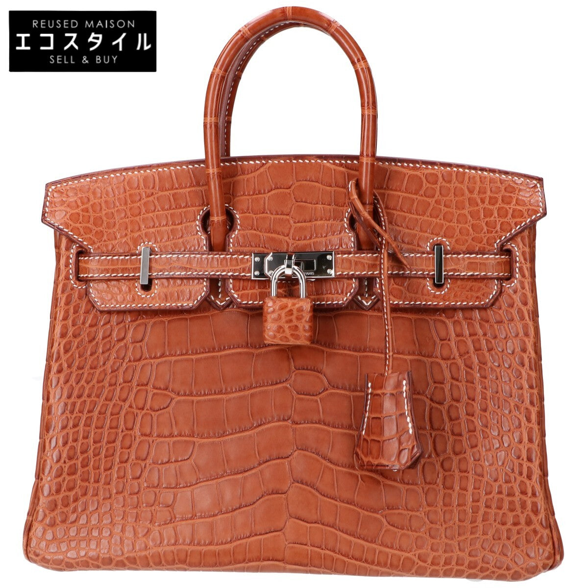 HERMES エルメス □L刻 ゴールド アリゲーターマット SV金具 バーキン25 ハンドバッグ ハンドバッグ