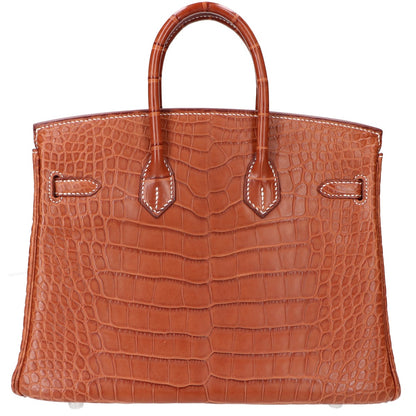 HERMES エルメス □L刻 ゴールド アリゲーターマット SV金具 バーキン25 ハンドバッグ ハンドバッグ