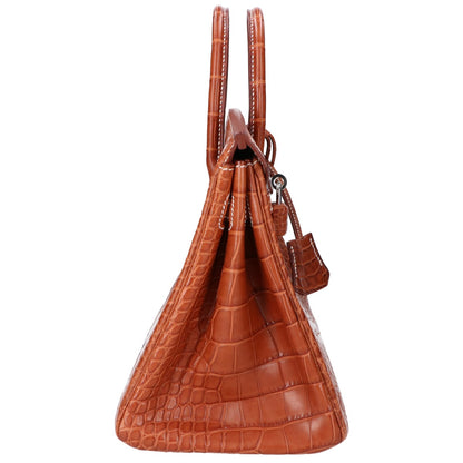 HERMES エルメス □L刻 ゴールド アリゲーターマット SV金具 バーキン25 ハンドバッグ ハンドバッグ