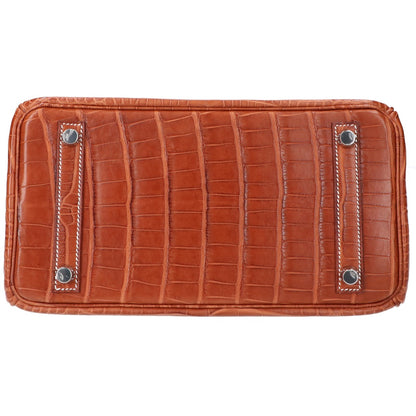 HERMES エルメス □L刻 ゴールド アリゲーターマット SV金具 バーキン25 ハンドバッグ ハンドバッグ