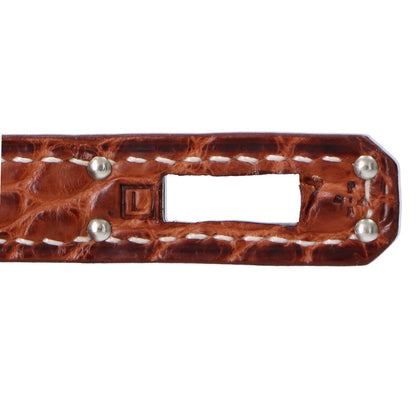 HERMES エルメス □L刻 ゴールド アリゲーターマット SV金具 バーキン25 ハンドバッグ ハンドバッグ