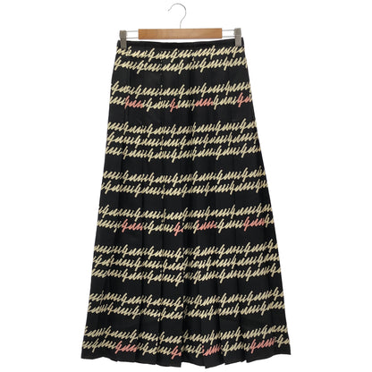 GUCCI グッチ 751307 23AW ブラック シルク100 Script Print 総柄プリーツロングスカート ボトムス