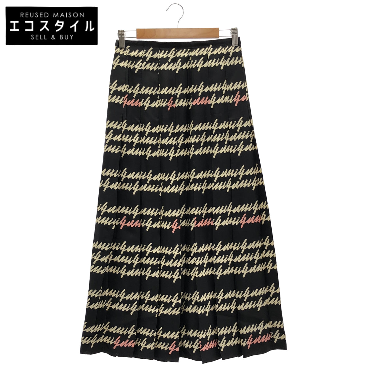 GUCCI グッチ 751307 23AW ブラック シルク100 Script Print 総柄プリーツロングスカート ボトムス