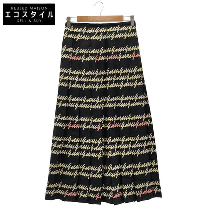 GUCCI グッチ 751307 23AW ブラック シルク100 Script Print 総柄プリーツロングスカート ボトムス