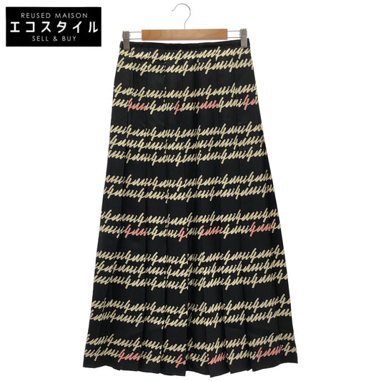 GUCCI グッチ 751307 23AW ブラック シルク100 Script Print 総柄プリーツロングスカート ボトムス