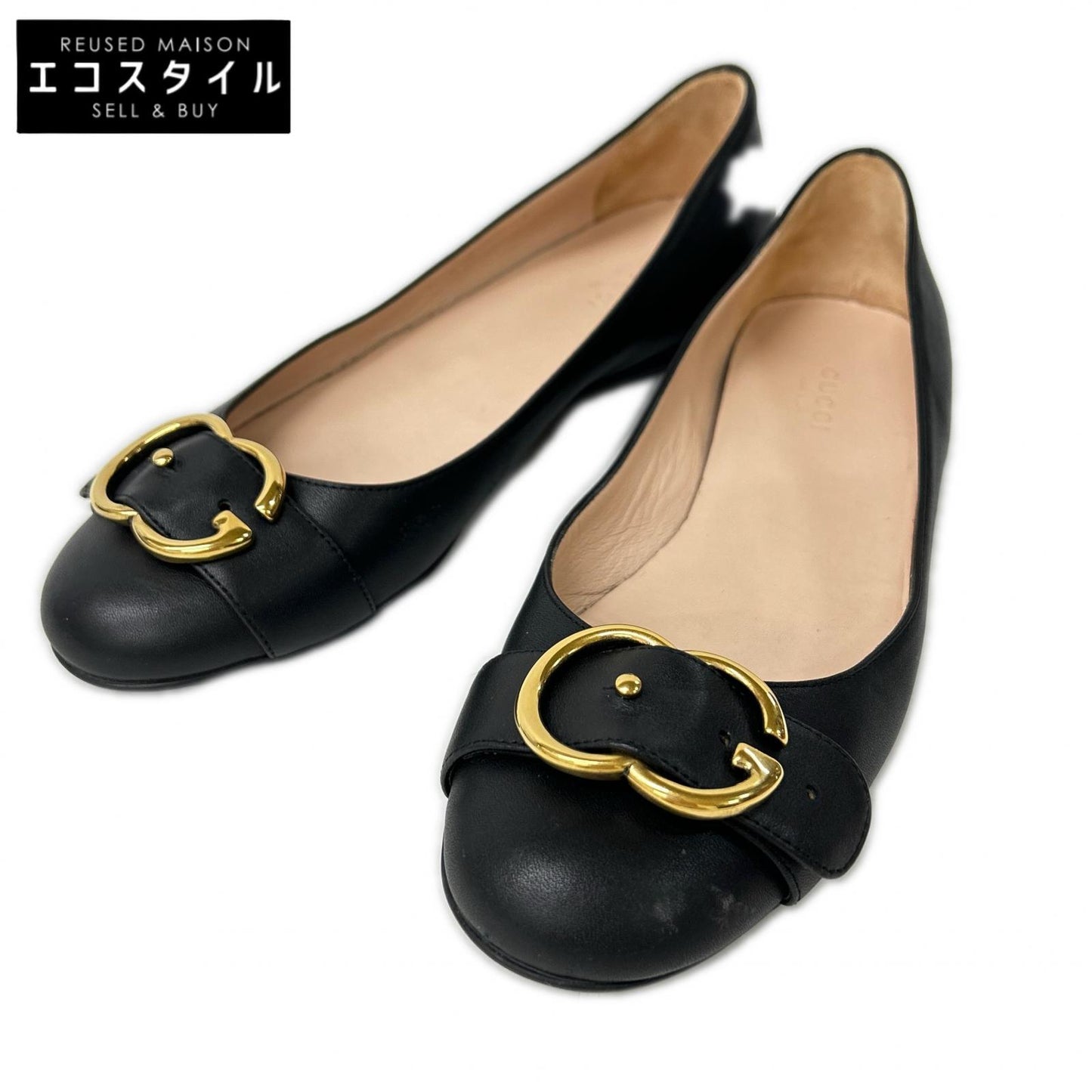 GUCCI グッチ 428565 GGバックル ベルト ラウンドトゥ レザー フラット シューズ シューズ