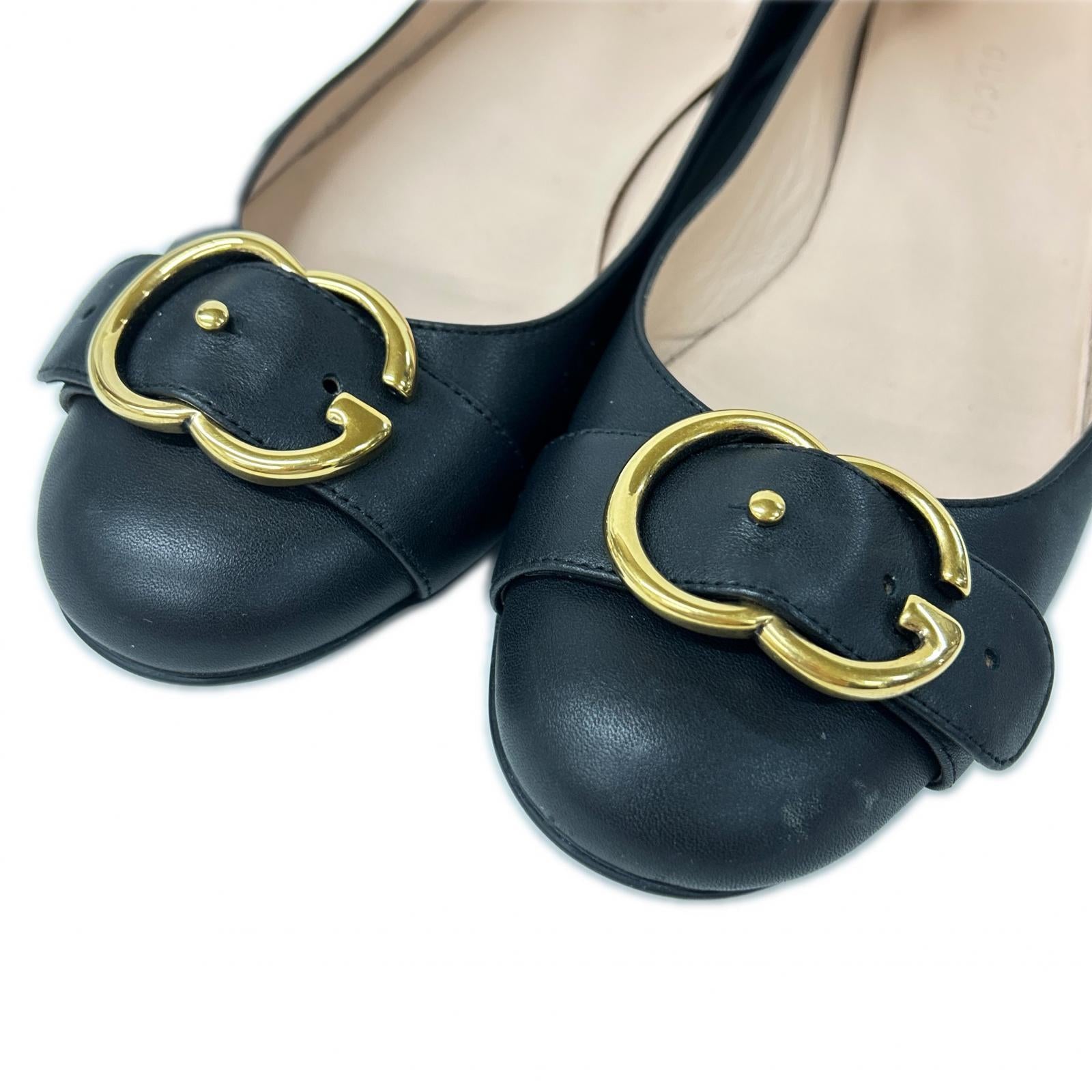 GUCCI グッチ 428565 GGバックル ベルト ラウンドトゥ レザー フラット シューズ シューズ