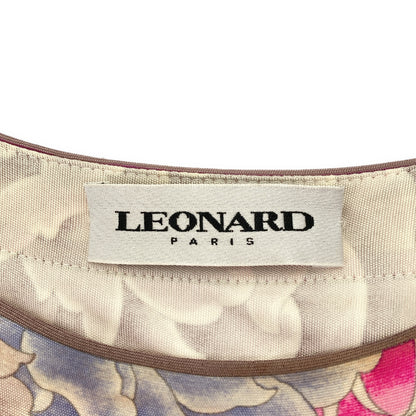 LEONARD レオナール 0490004 ホワイト×マルチカラー シルク100 ダリア フラワープリントベルテッドワンピース トップス