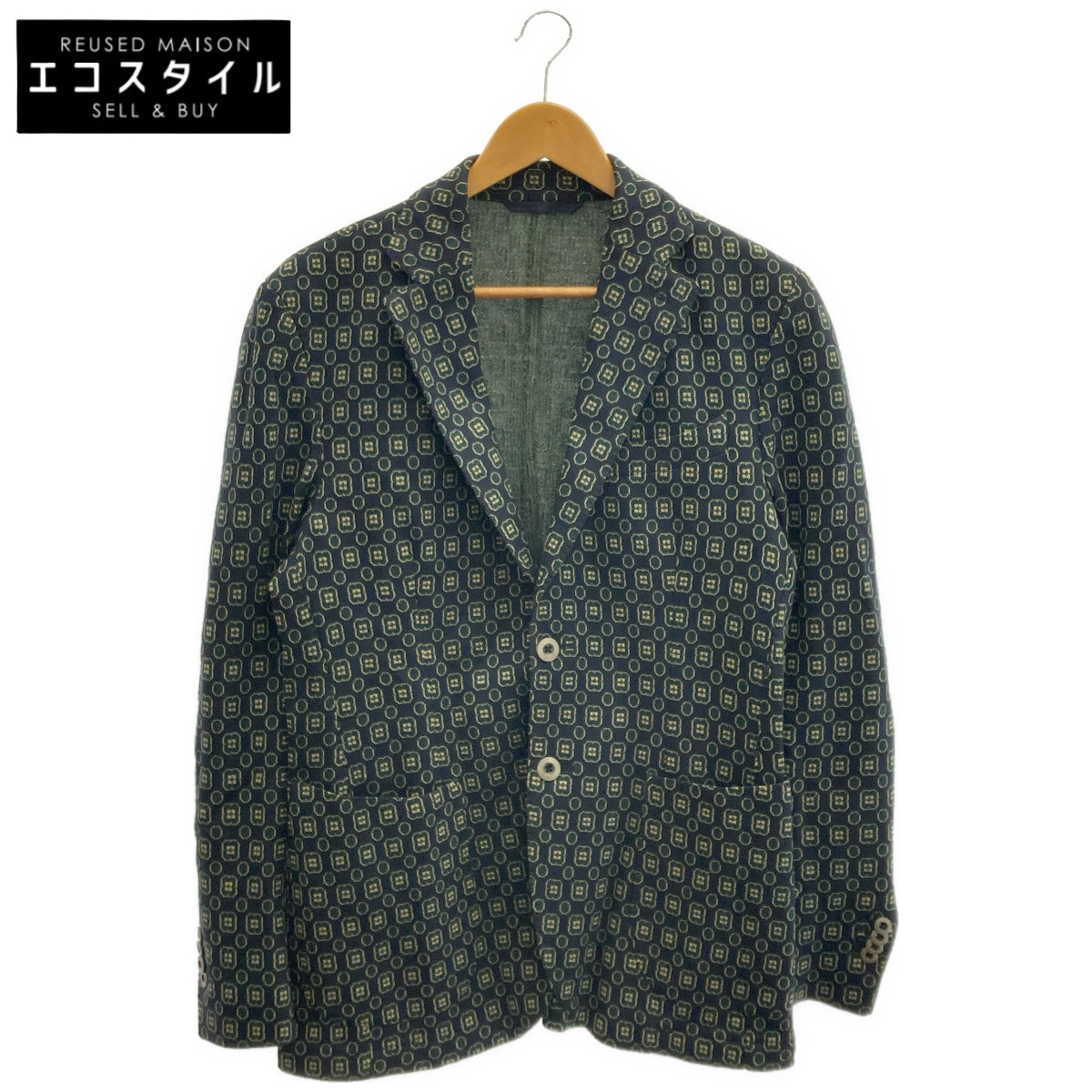 L.B.M.1911 L.B.M.1911 black×green geometric-pattern 2-button tailored jacket tops