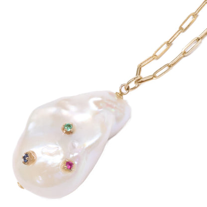 ColouR Jewelry コロル ジュエリー K18 ルビー・エメラルド・サファイア 淡水バロックパール ネックレス