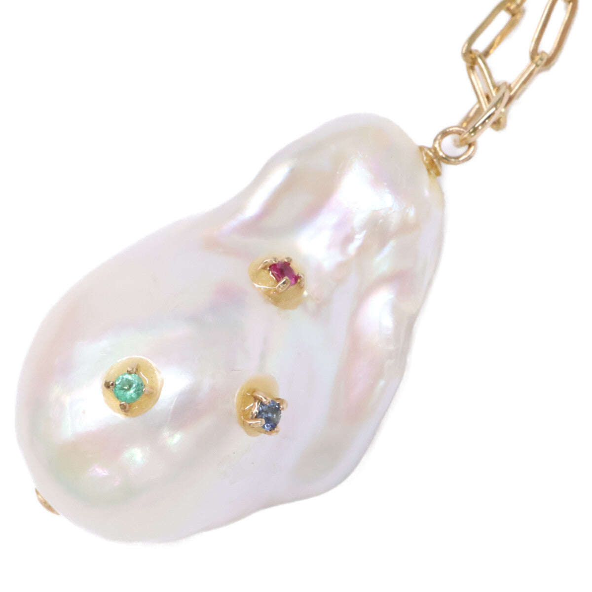 ColouR Jewelry コロル ジュエリー K18 ルビー・エメラルド・サファイア 淡水バロックパール ネックレス