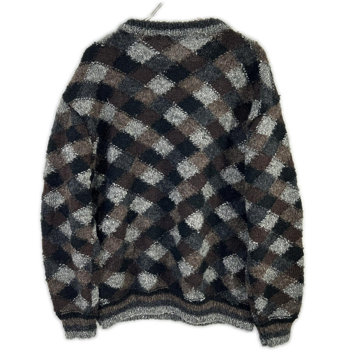 NONSAPIENS ノンサピエンス ブラウン×グレー ウール100 チェッククルーネックニット トップス