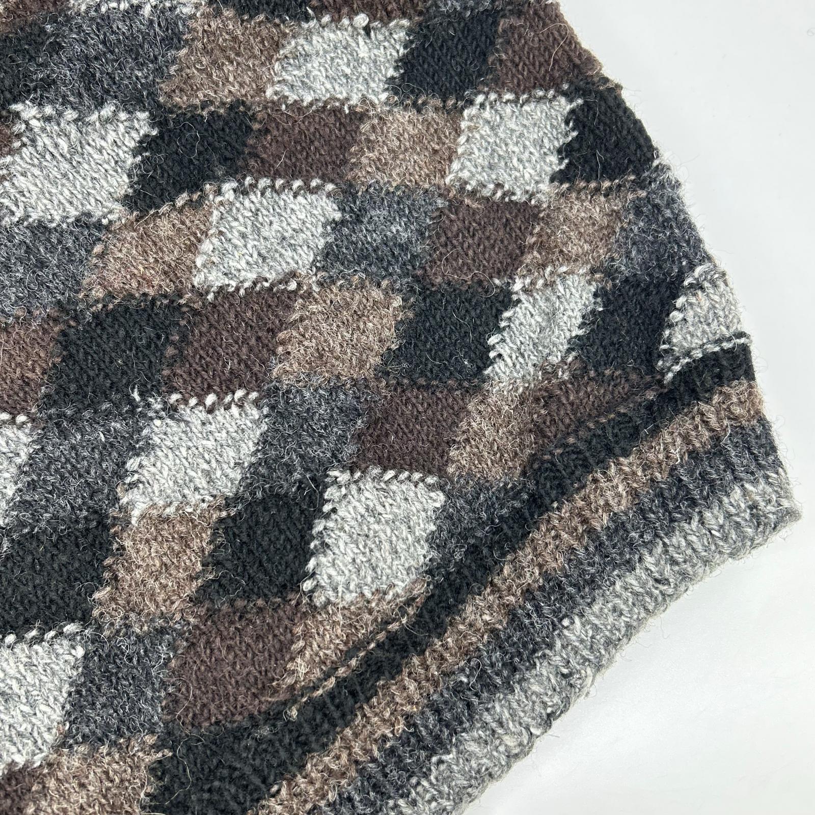 NONSAPIENS ノンサピエンス ブラウン×グレー ウール100 チェッククルーネックニット トップス