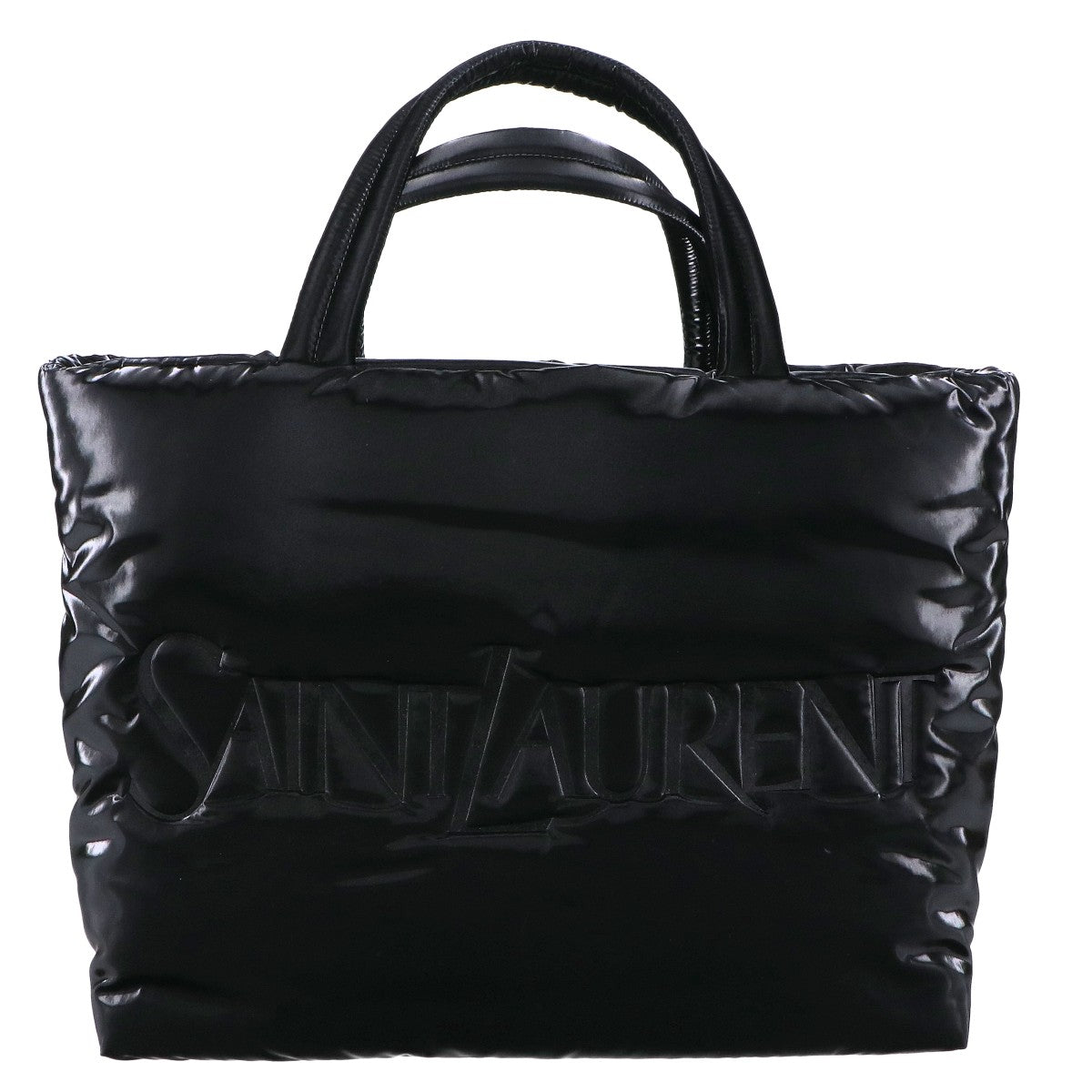 SAINT LAURENT PARIS サンローランパリ 新品同様 756269 シルクテックキャンバス エンボスロゴ ワイドパファー トートバッグ
