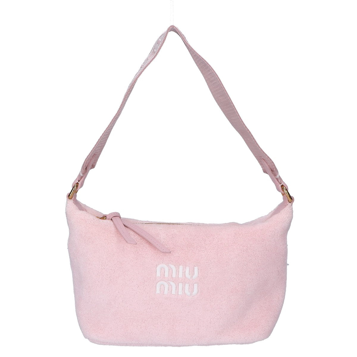MIUMIU ミュウミュウ 美品 5NE841 パイル素材 テリークロスミニバッグ キャンバステープ ワンショルダーバッグ ハンドバッグ