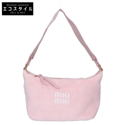 MIUMIU ミュウミュウ 美品 5NE841 パイル素材 テリークロスミニバッグ キャンバステープ ワンショルダーバッグ ハンドバッグ