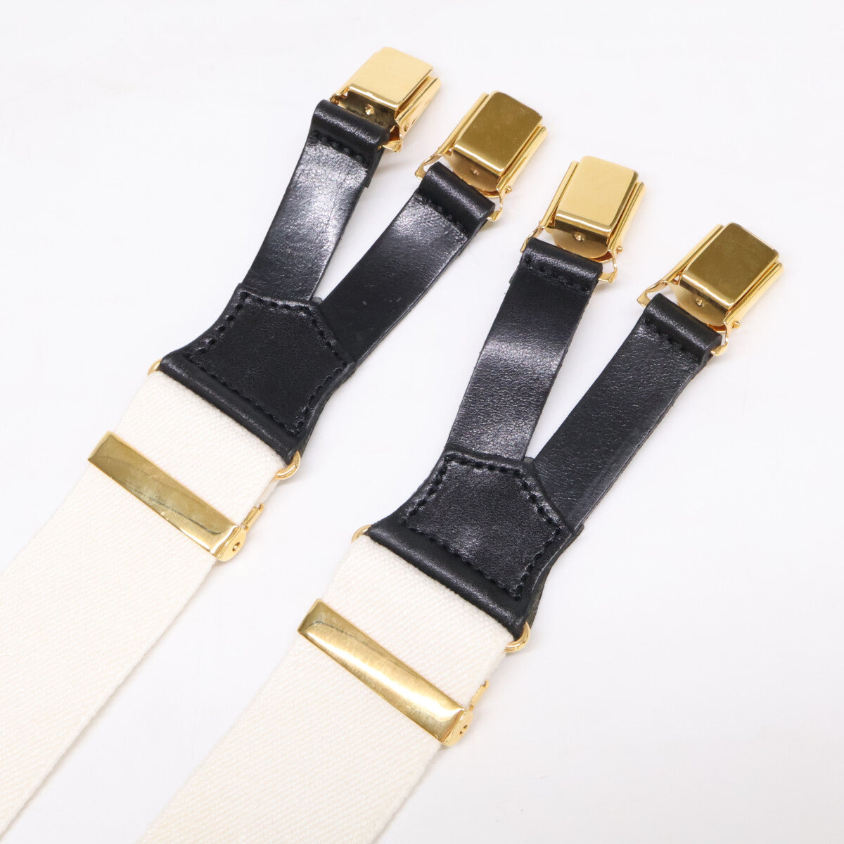 CHANEL シャネル 新品同様 97P レザー/ファブリック ロゴデザイン サスペンダー ベルト