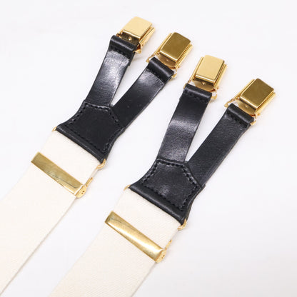 CHANEL シャネル 新品同様 97P レザー/ファブリック ロゴデザイン サスペンダー ベルト