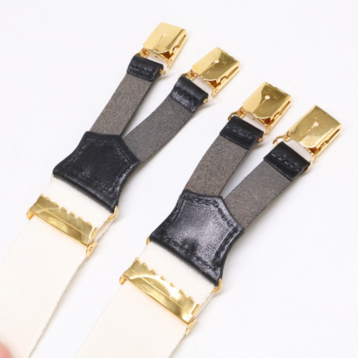 CHANEL シャネル 新品同様 97P レザー/ファブリック ロゴデザイン サスペンダー ベルト