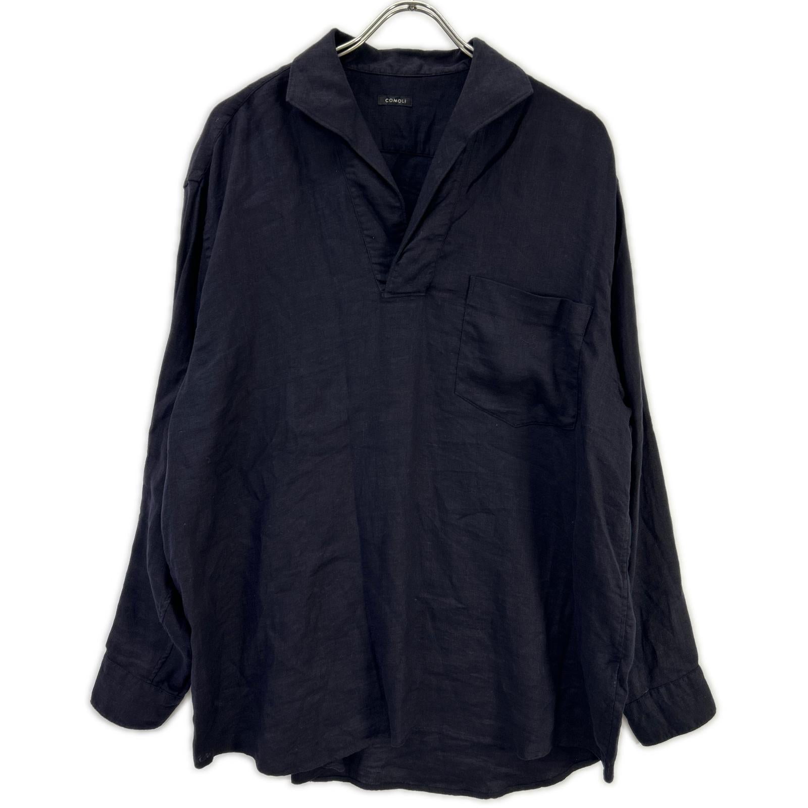 COMOLI コモリ 23SS X01-02023 ネイビー リネン100 リネンツイル スキッパーシャツ トップス