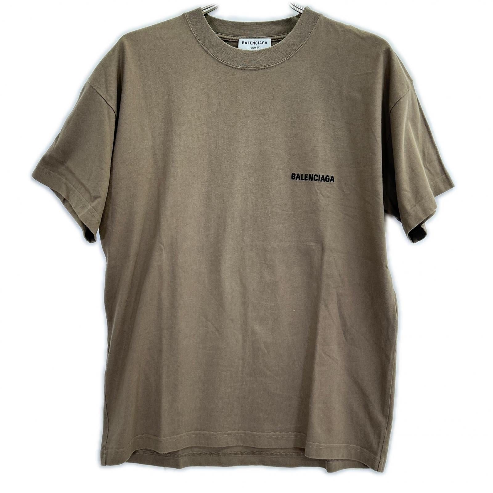 BALENCIAGA バレンシアガ 21年 612965 ブラウン ロゴ刺しゅう クルーネックTシャツ トップス