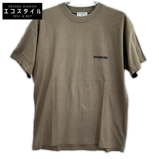 BALENCIAGA バレンシアガ 21年 612965 ブラウン ロゴ刺しゅう クルーネックTシャツ トップス
