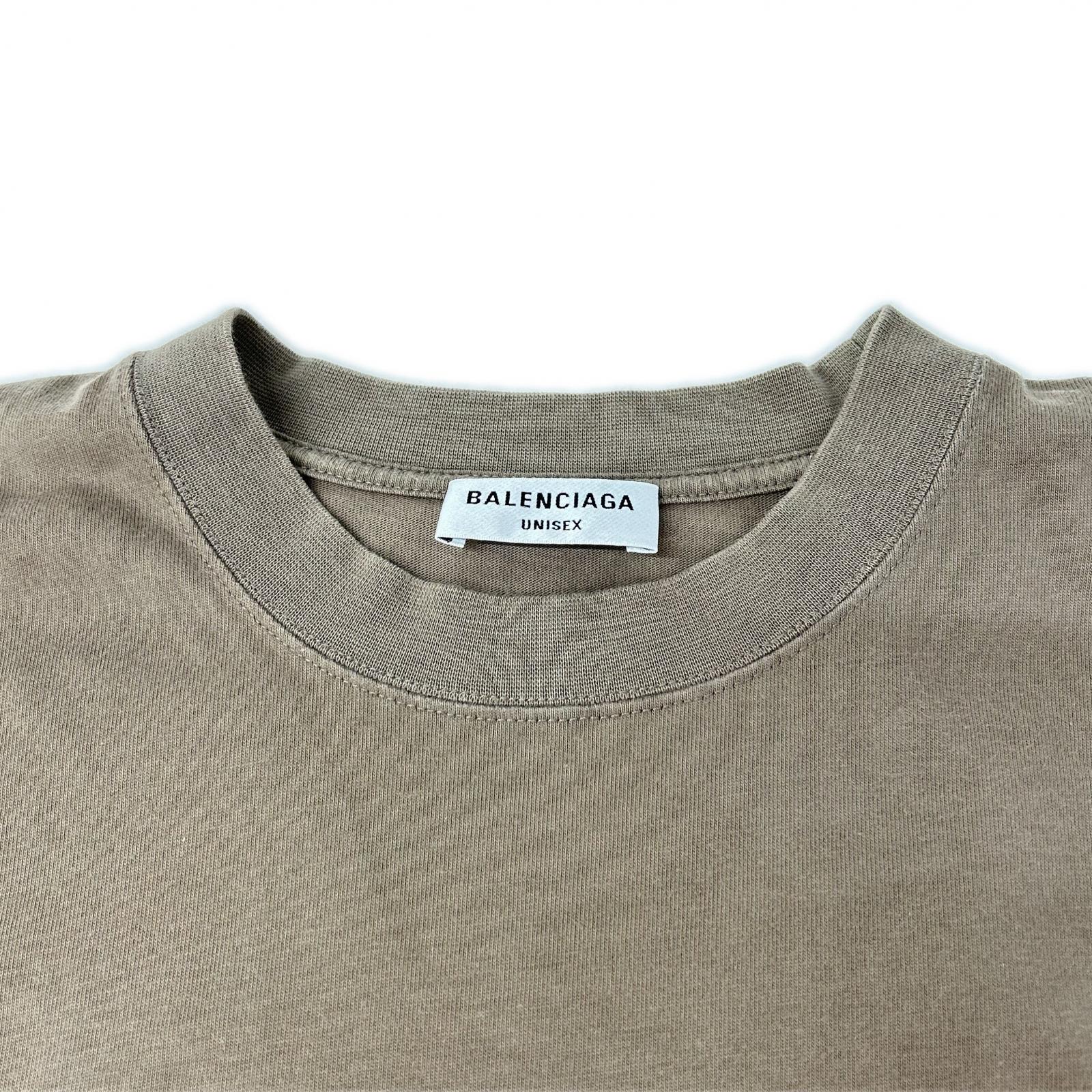 BALENCIAGA バレンシアガ 21年 612965 ブラウン ロゴ刺しゅう クルーネックTシャツ トップス