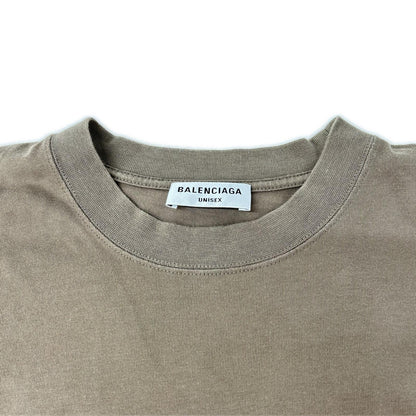 BALENCIAGA バレンシアガ 21年 612965 ブラウン ロゴ刺しゅう クルーネックTシャツ トップス