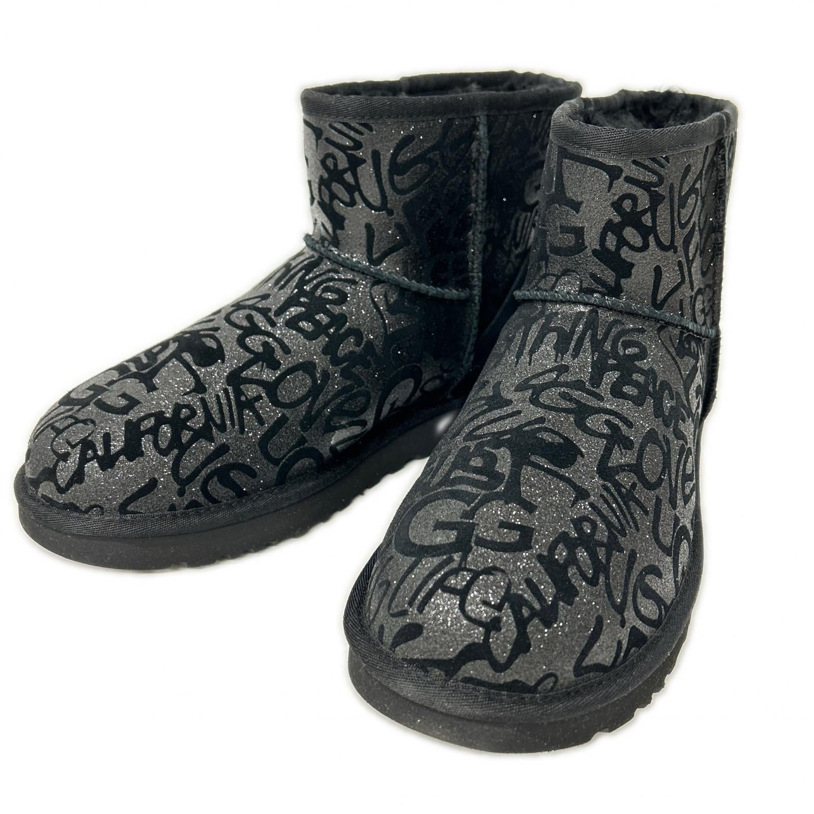 UGG アグ 【新品同様】1107034 W CLASSIC MINI SPARKLE GRAFFITI BOOT グラフィックラメ ムートンブーツ シューズ