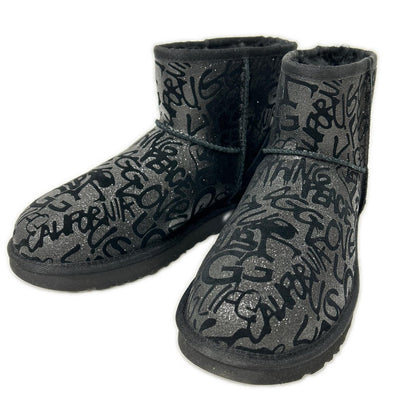 UGG アグ 【新品同様】1107034 W CLASSIC MINI SPARKLE GRAFFITI BOOT グラフィックラメ ムートンブーツ シューズ
