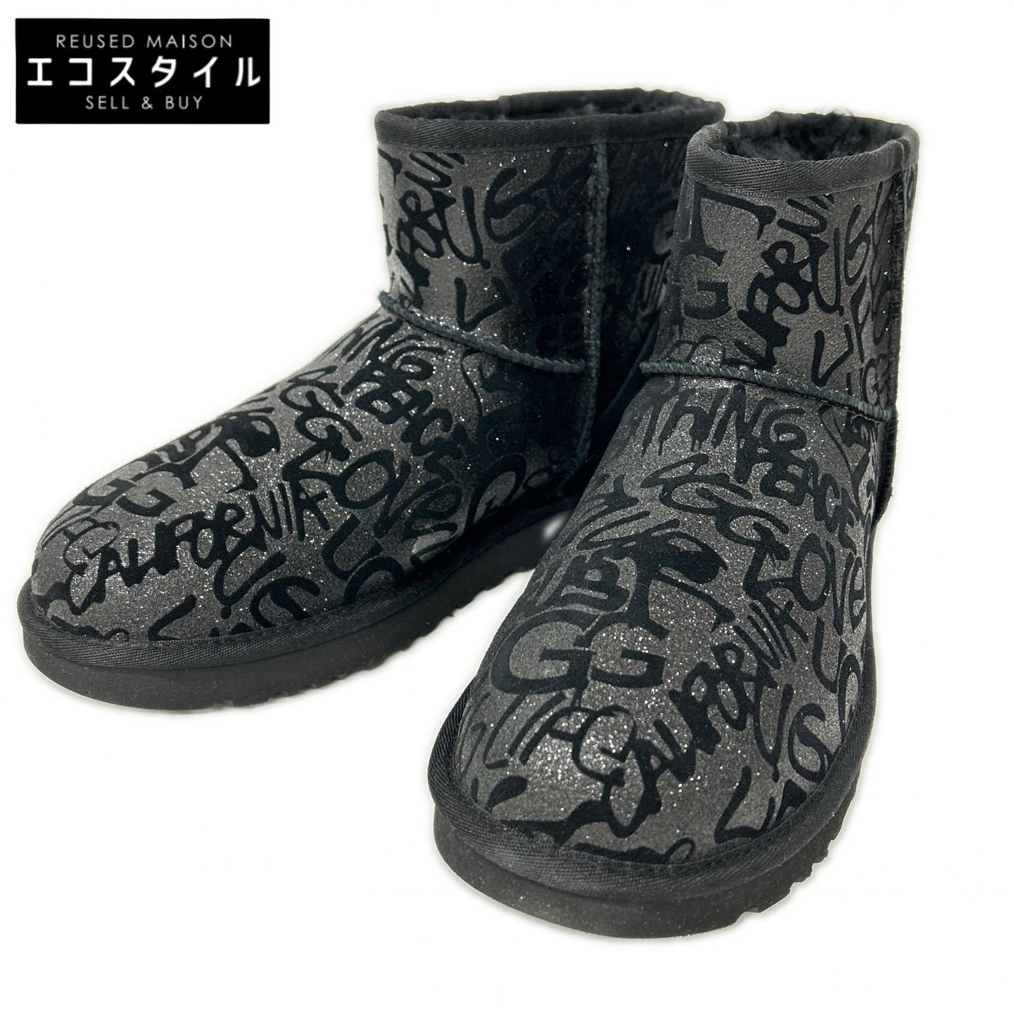 UGG アグ 【新品同様】1107034 W CLASSIC MINI SPARKLE GRAFFITI BOOT グラフィックラメ ムートンブーツ シューズ