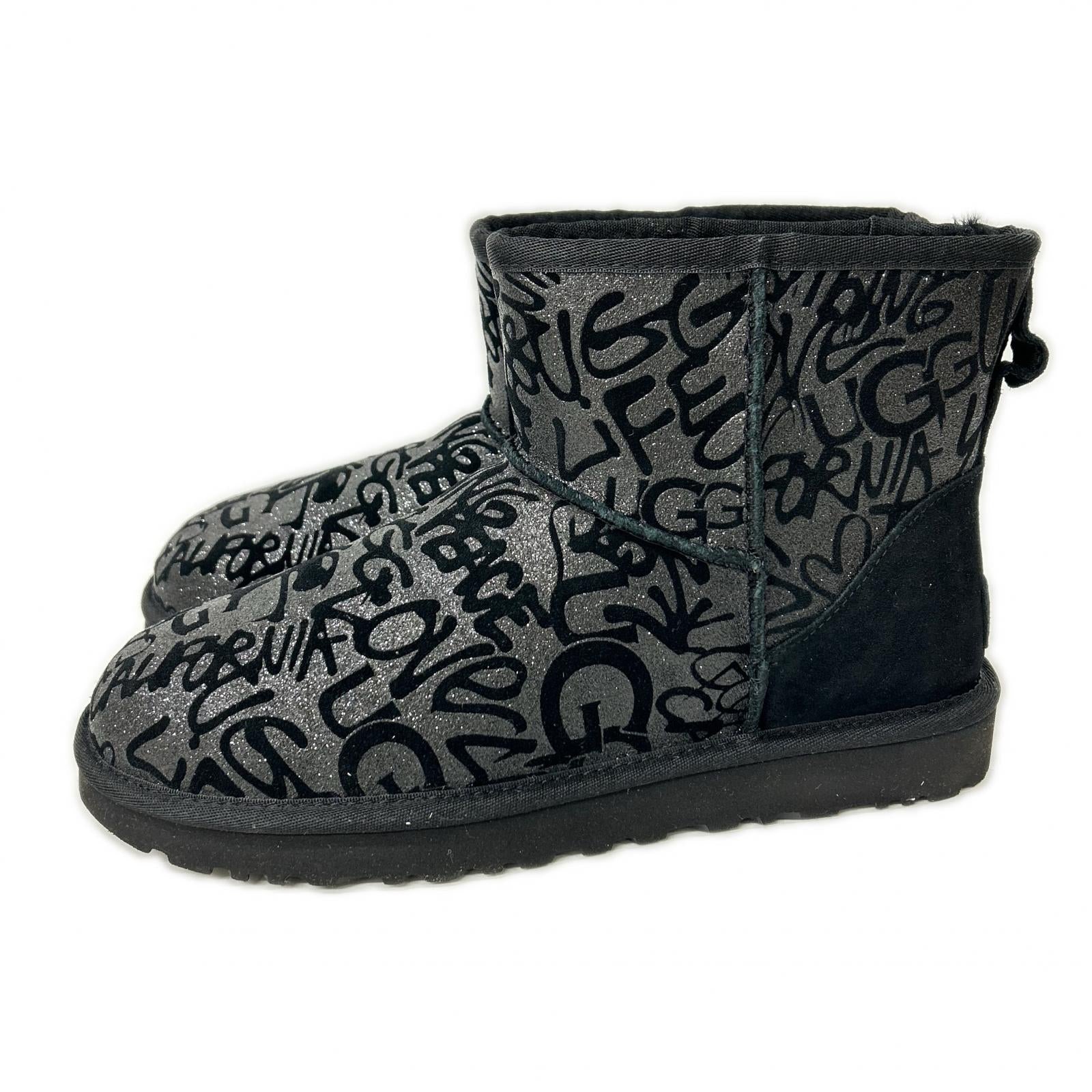 UGG アグ 【新品同様】1107034 W CLASSIC MINI SPARKLE GRAFFITI BOOT グラフィックラメ ムートンブーツ シューズ
