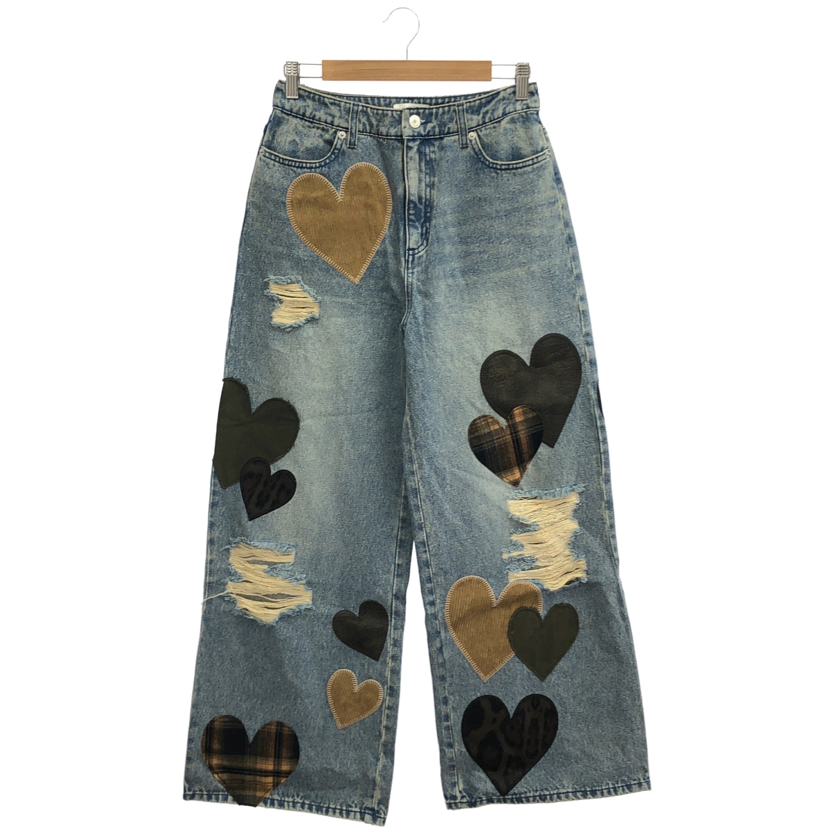 Darich Darich 112532003 indigo random-heart patchwork denim pants bottoms