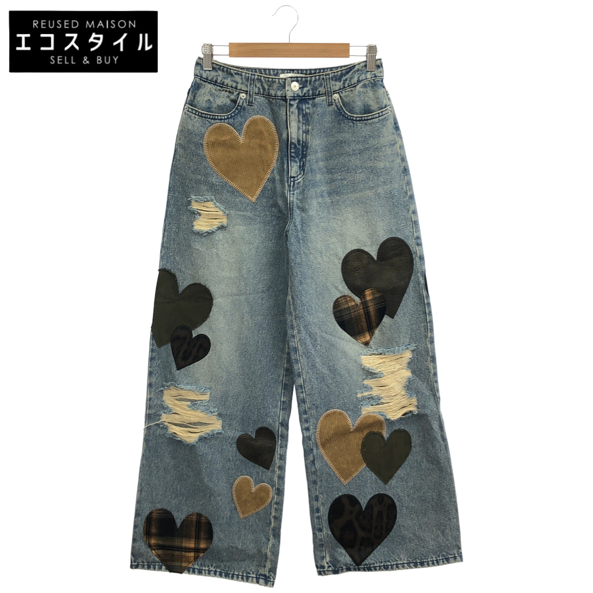 Darich Darich 112532003 indigo random-heart patchwork denim pants bottoms