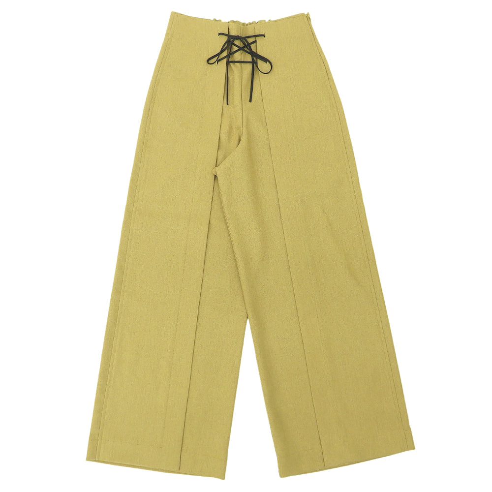 TROIS トロワ 美品 フロントレースアップ シンメトリーワイドパンツ ボトムス レディース グリーン系 1T211-87037 ボトムス