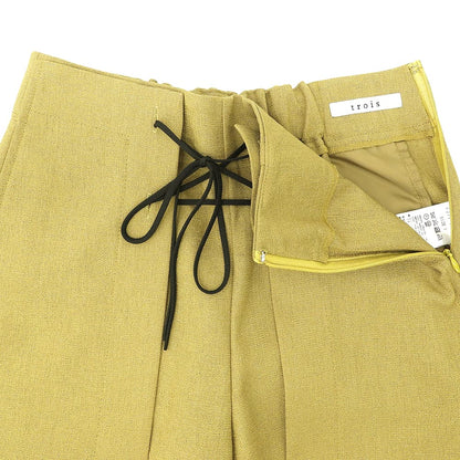 TROIS トロワ 美品 フロントレースアップ シンメトリーワイドパンツ ボトムス レディース グリーン系 1T211-87037 ボトムス