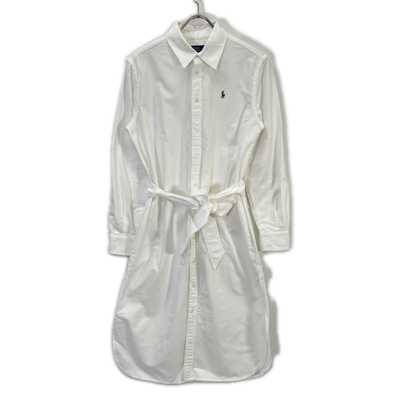 POLObyRalphLauren ポロラルフローレン ホワイト ベルテッド コットン オックスフォードシャツドレス トップス
