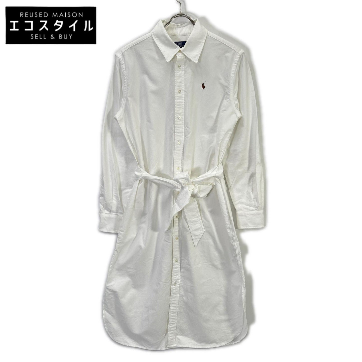 POLObyRalphLauren ポロラルフローレン ホワイト ベルテッド コットン オックスフォードシャツドレス トップス