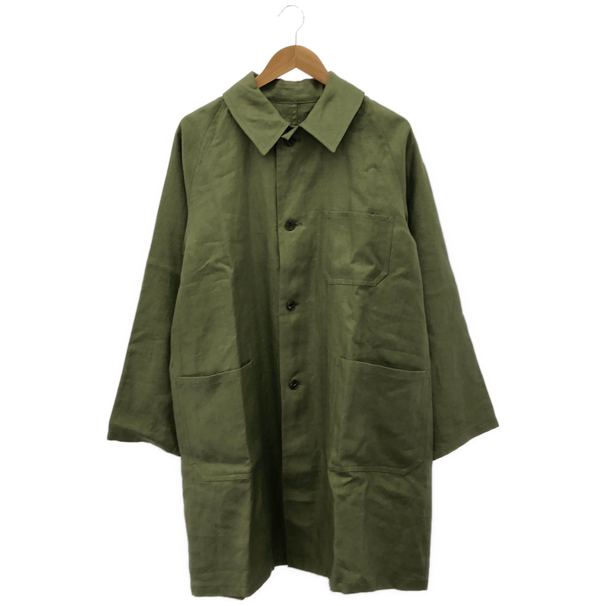 yo asa ヨアサ Olive Linen Herringbone Stand-Collar Coat Tops