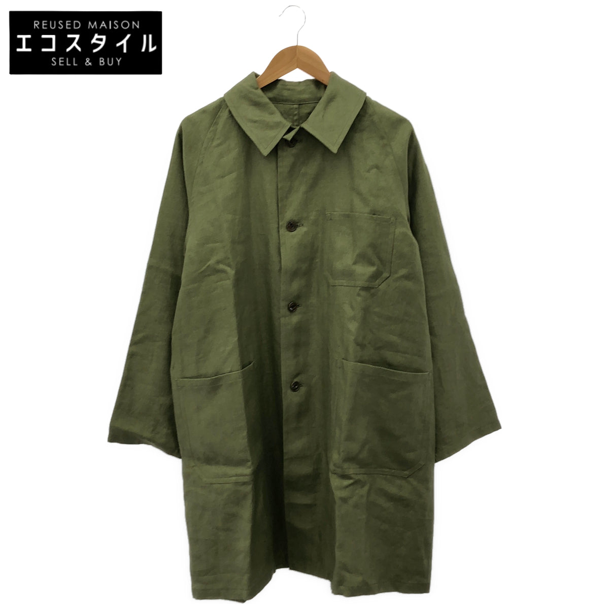 yo asa ヨアサ Olive Linen Herringbone Stand-Collar Coat Tops