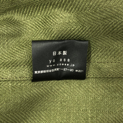 yo asa ヨアサ Olive Linen Herringbone Stand-Collar Coat Tops