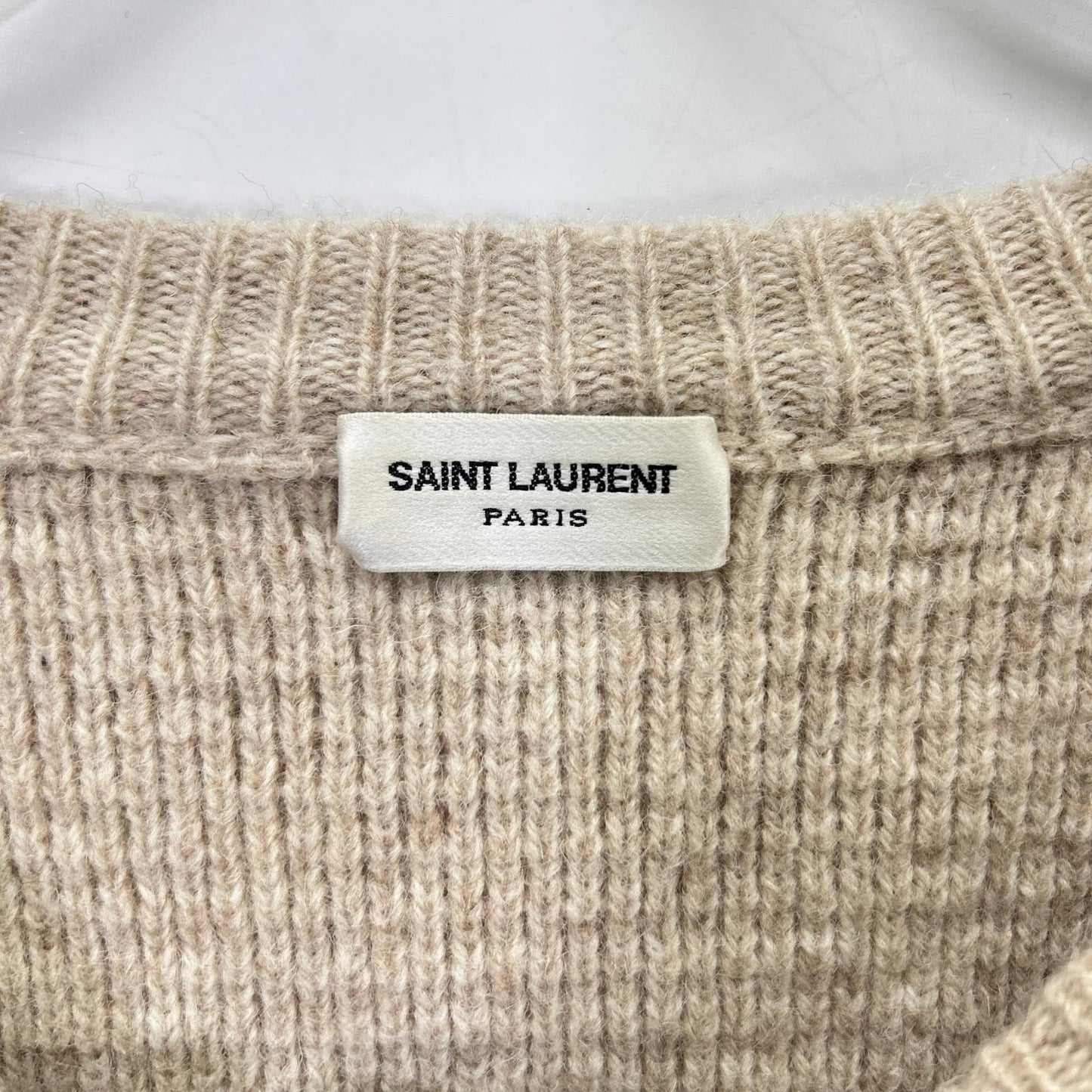 SAINT LAURENT PARIS サンローランパリ ベージュ ウール100 クルーネック ロングスリーブ ニット トップス