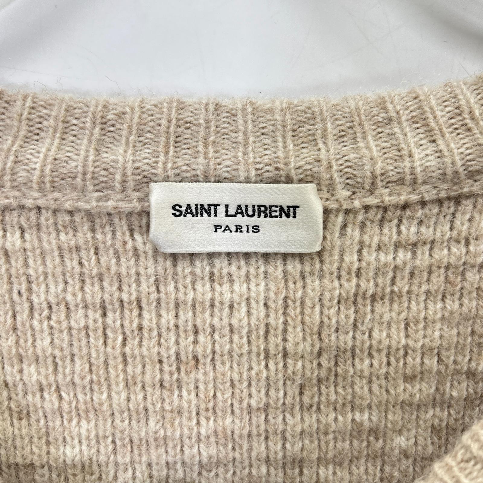SAINT LAURENT PARIS サンローランパリ ベージュ ウール100 クルーネック ロングスリーブ ニット トップス
